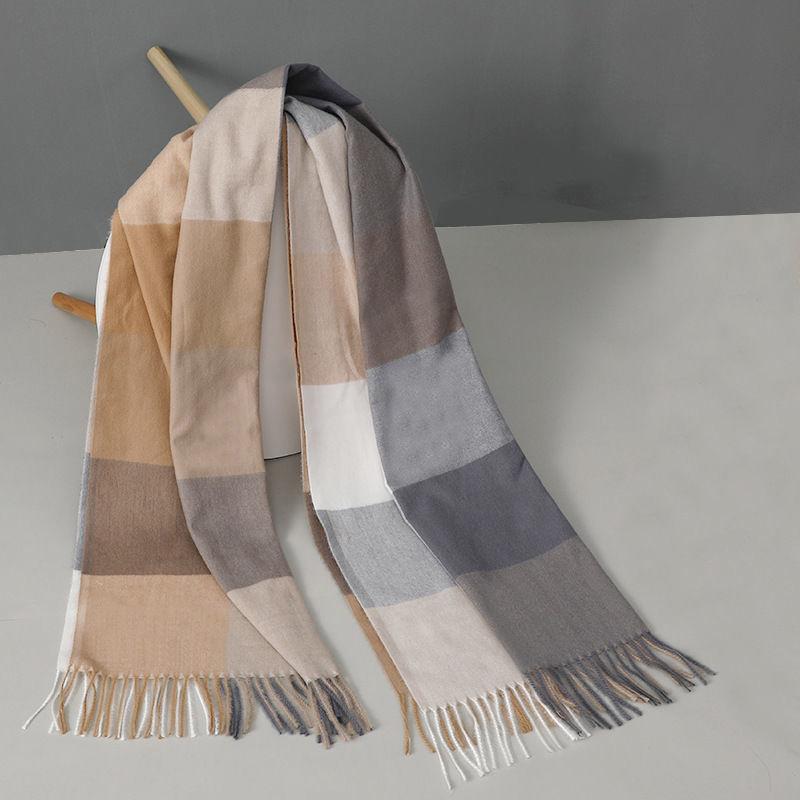 Imitation Cashmere Plaid Winter Scarf Women Winter Models All-match Thick Warmth Tassel Shawl Dual-use Scarf Soft Fabric