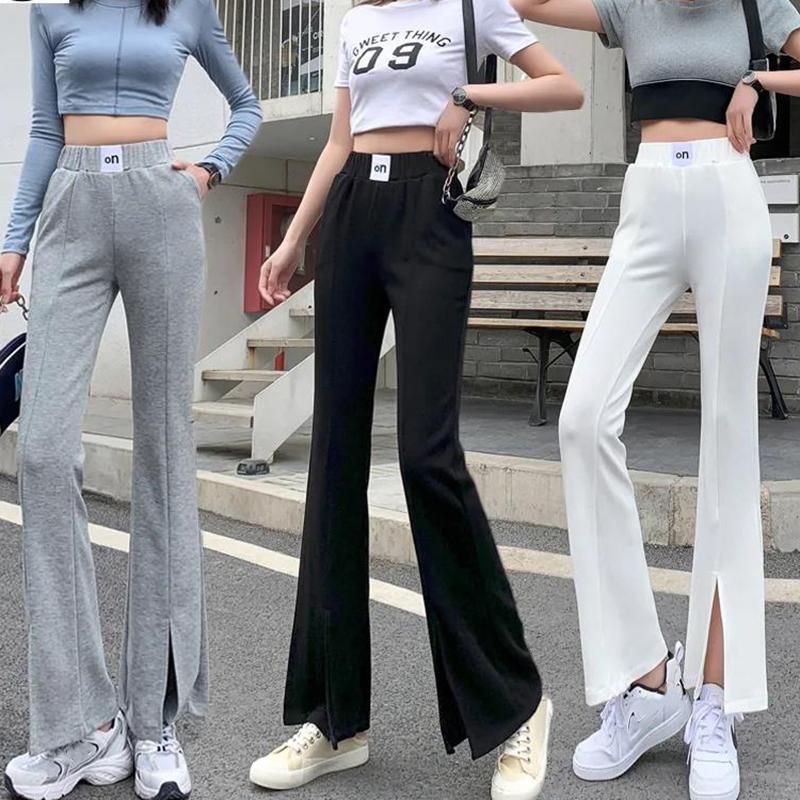 WTEMPO Summer Women Flare Long Pants Casual Ladies Bell Bottoms Large Size S-L Split Fork Trousers