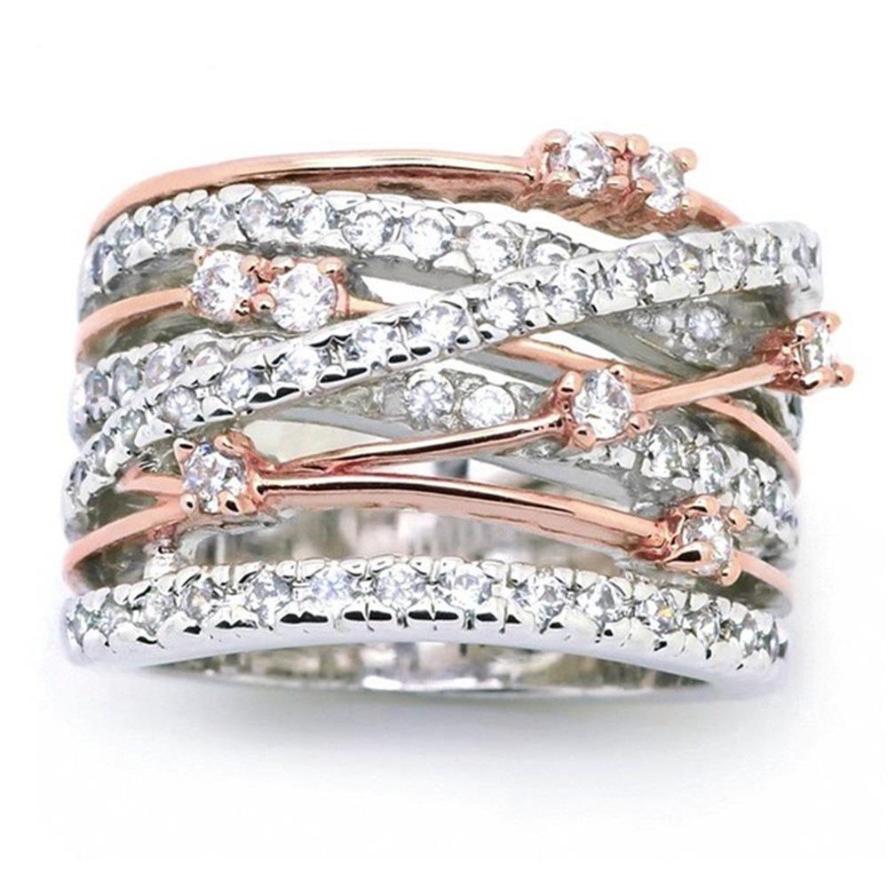 Valentine's Day Jewelry Vintage Crossed Zircon Ring Multi-layer Zircon Ring Wide Ring for Women Gift