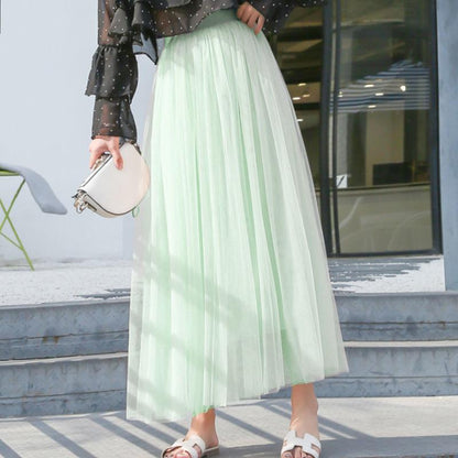 Mesh Skirt Skirt Women's Spring and Summer Pleated Skirt A-line Skirt Mid-length Skirt All-match Princess Skirt