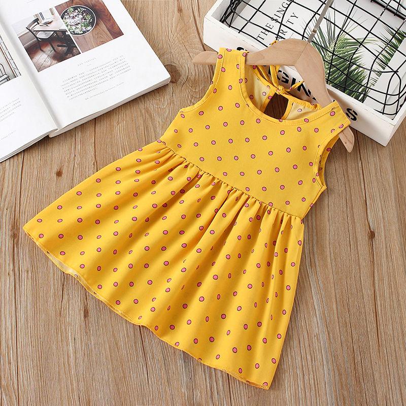 Summer Toddler Baby Kids Girls Sleeveless Ribbons Bow Dot Dress Princess Dresses Girls Clothing Kids Casual Dresses