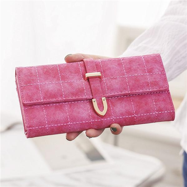 Pink Leather Long Wallet Handbag Coin Pocket Card Holder Womens Phone Wallets and Purses Money Bags