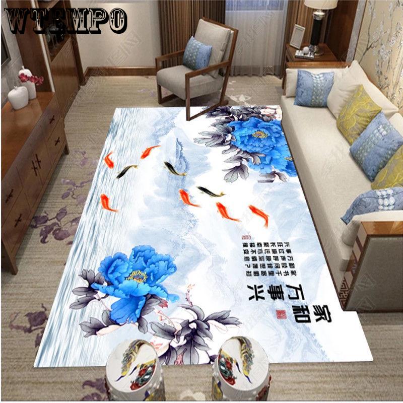 Chinese Style 3D Floral Pattern Carpet for Living Room Area Rug Children Floor Mat Cloakroom Rugs