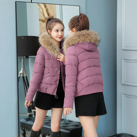 Women's Solid Color Down Jacket Mid-length Korean Loose Thick Coat Warm Cotton Coat Big Fur Collar Winter Clothes Quilted Coat