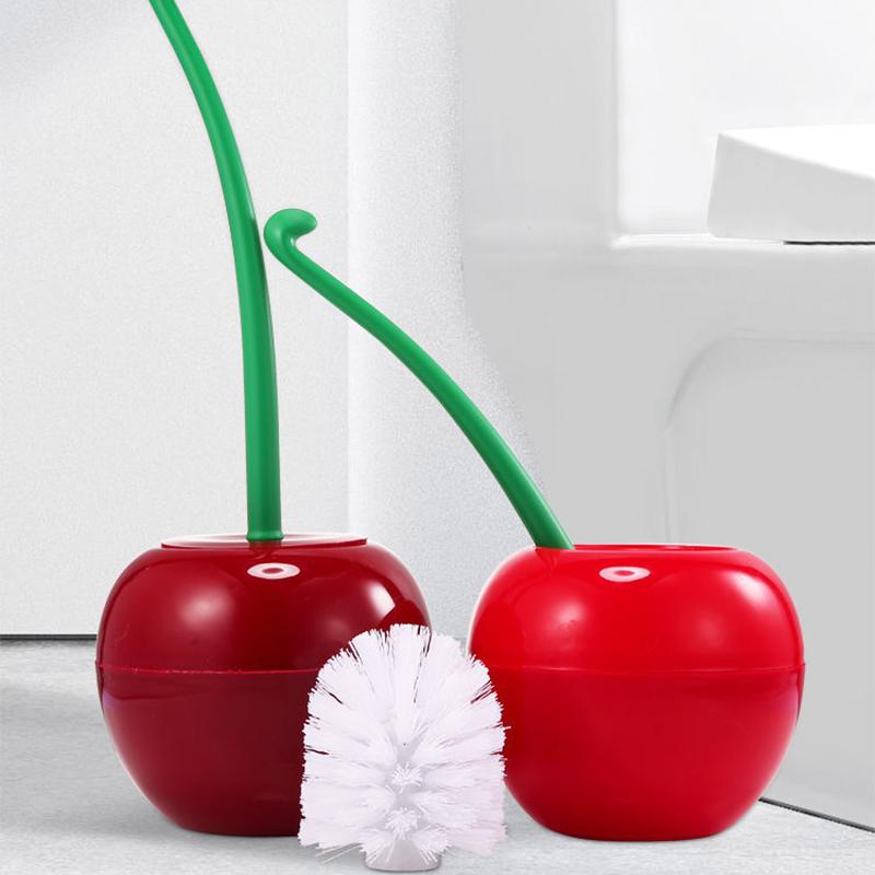 Toilet Brush and Holder Cute Cherry Shape WC Toilet Brush Cleaning Brush for Bathroom Lavatory Long Handle Toilet Bowl Brush