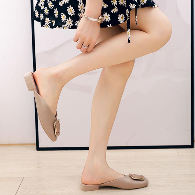 Slippers Sandals Women's Summer Fashion Outer Wear Square Buckle Not Leaking Toes Half Slippers It's One Size Bit Smaller