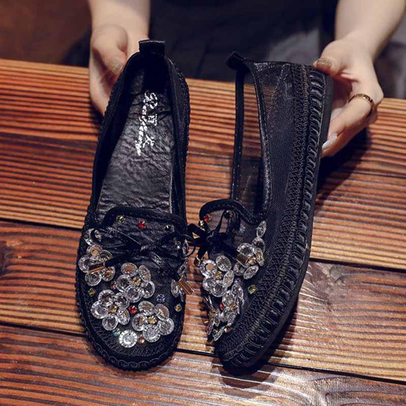 Plus Size 36-40 Summer Women Outdoor Letter Flat Bohemian Beach Wear-resistant Non-slip Office Lady Beaded Shoes