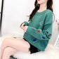 Casual Embroidery Sweater Women Loose Round Neck Pullover Sweater Thickened Warm Knitwear Jumper Outwear