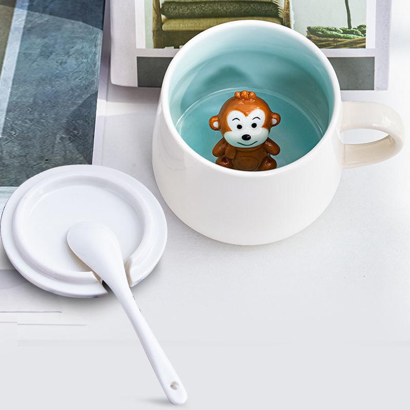 Creative Ceramic Mug with Lid Spoon Cute Female Korean Water  Breakfast Cup Couple  Milk Coffee Tea Cup