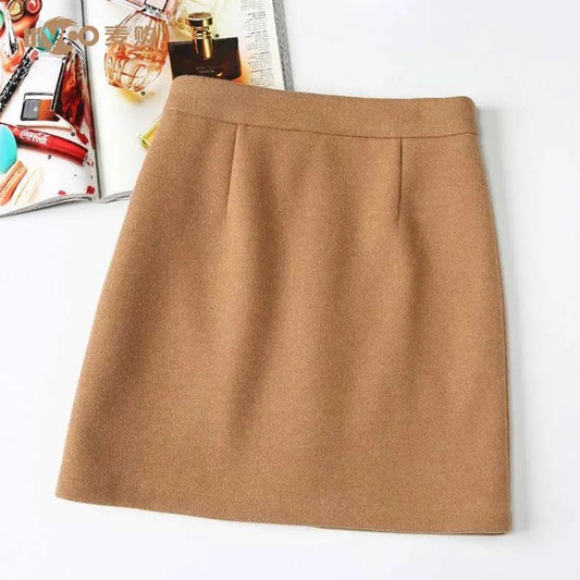 Woolen Skirt Female Autumn and Winter High Waist One Step Hip Skirt Half Skirt Woolen A-line Skirt