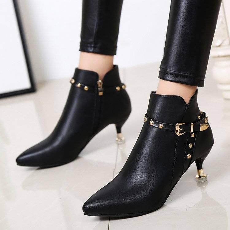 Women's Boots Pointed Toe Ankle Boots Thick Heel High Heels Shoes Woman Female Winter Boots