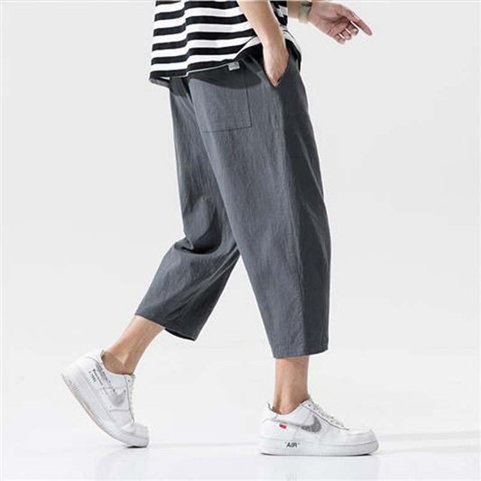 Men's Pants Summer Thin Casual Loose Workwear Linen Trend Sports Cropped Pants