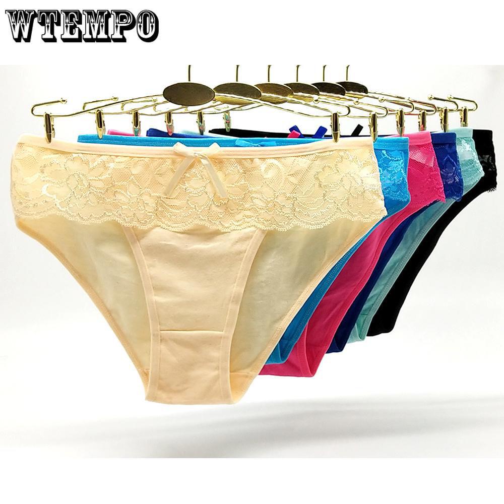 Pack 6 pcs Woman Underwear Cotton Panties Cute Lace Sexy Girls Ladies Briefs