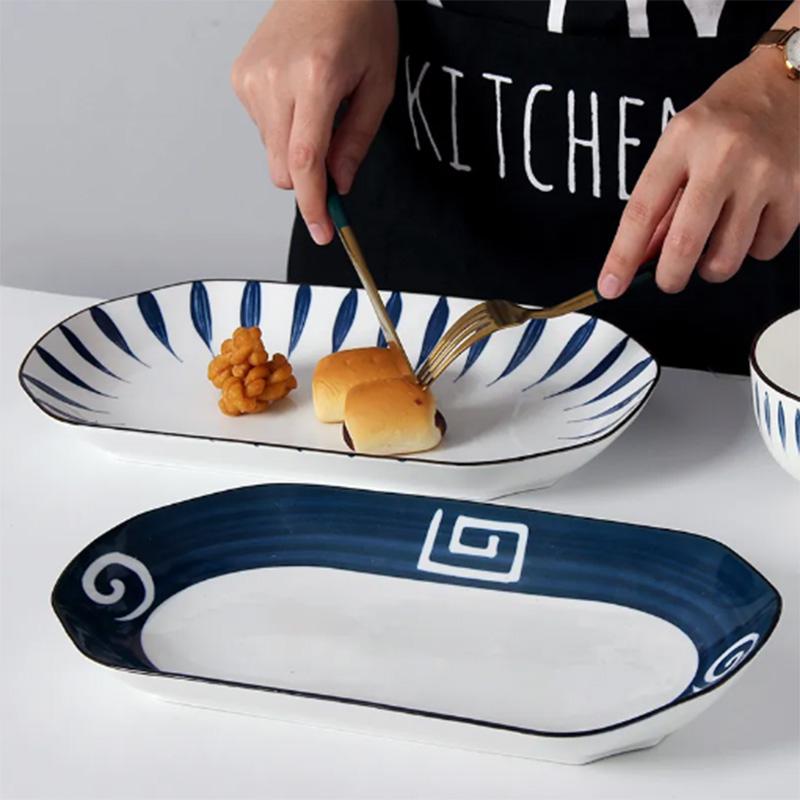 Ceramic Fish Plate  Japanese-style Underglaze Color Tableware Creative Plate  Steamed Fish Grilled Fish Plate Home