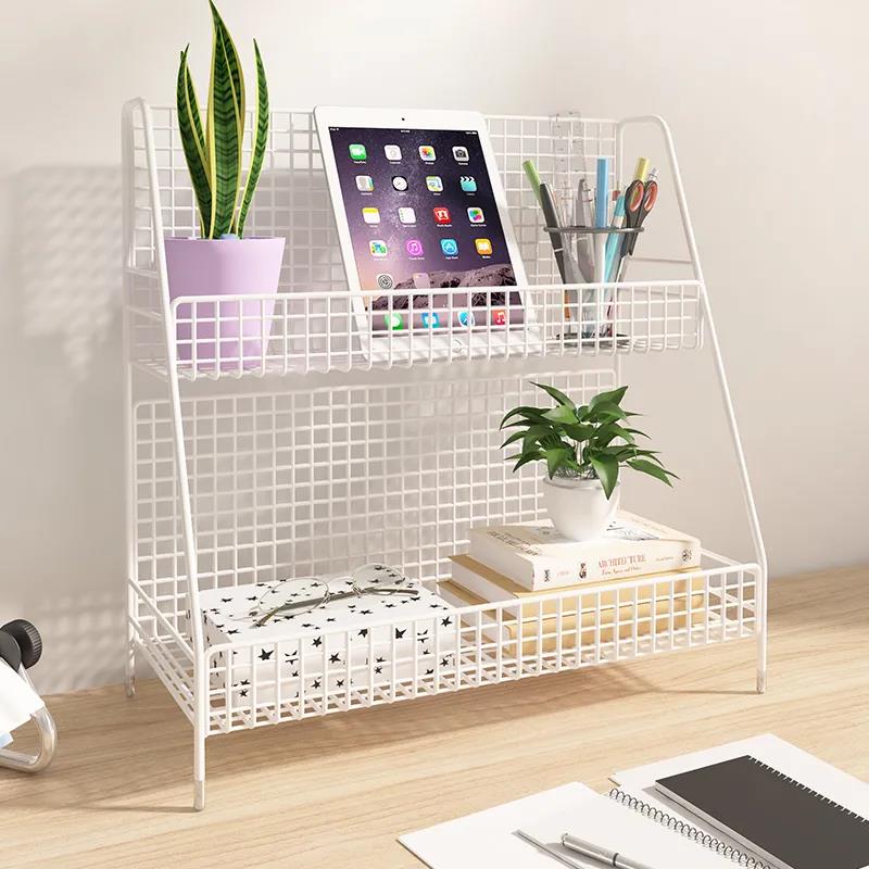 Desktop Shelf Storage Office Finishing Rack Bedside Bay Window Table Multi-layer Wrought Iron Desk Small Book Shelf