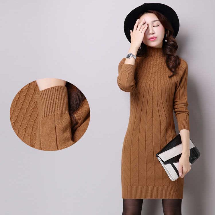 Large Size Sweater Cashmere Sweater Female Long Sweater Thin High Collar Sweater Warm Thickening