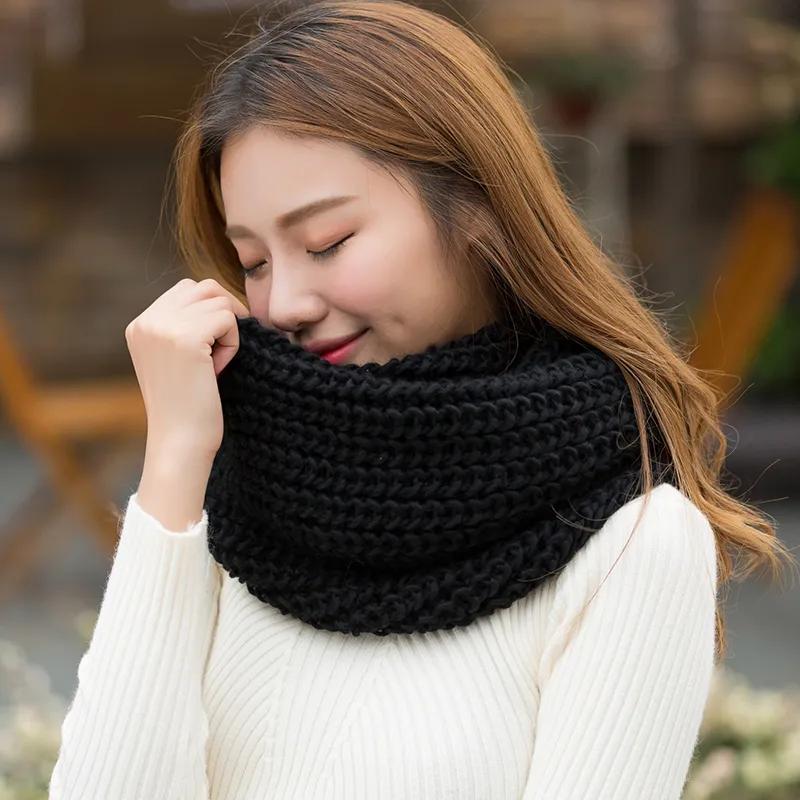 Women's Winter Scarf Padded Bib Pullover To Keep Warm Korean Style Knitted Solid Color Scarf Soft Handmade Knitting Neck Collar Scarves Thermal Scarf