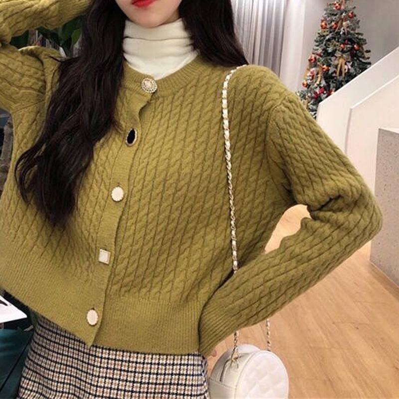 Personalized High-waist Knitted Cardigan Autumn and Winter Casual Solid Color Sweater