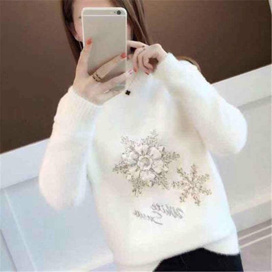 Women's Long-sleeved Large Size Sweater Trend Round Neck Sweater Cashmere Warm Sweater Wintertrend