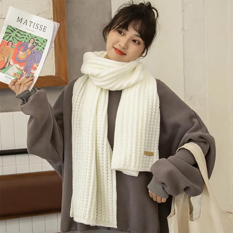 Women's Solid Color Knitted Scarf Women's Winter Thickening and Warmth Cute Scarf All-match