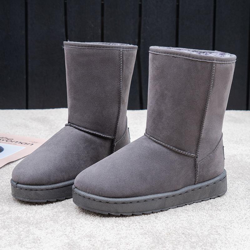 Mid-tube Plus Velvet Frosted Winter Style Plus Velvet Thick Non-slip Flat Snow Boots Women's Thick-soled Warm Cotton Shoes