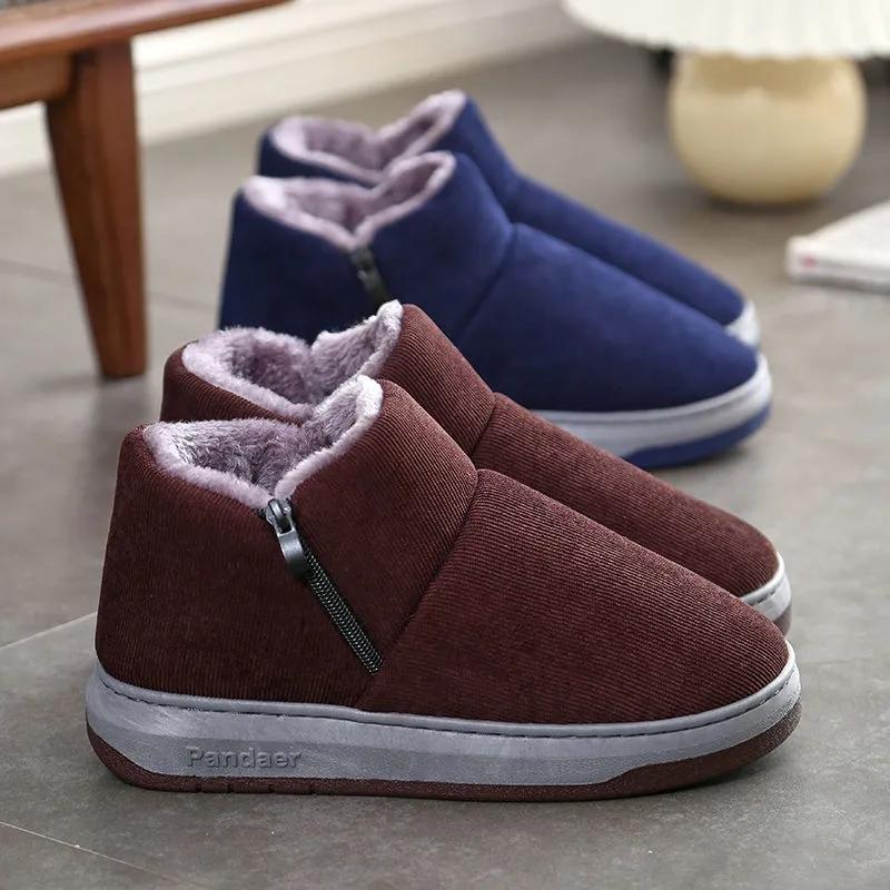 Winter Cotton Slippers Bag with Non-slip Cotton Shoes To Keep Warm Plus Velvet Home with Heel Printing Home Cotton Shoes