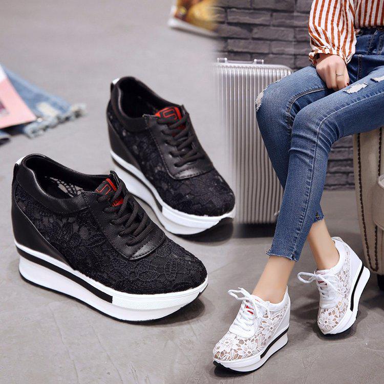 Platform Wedges Slip On Sneakers Breathable Shoes Women Mesh Lace Summer Shoes