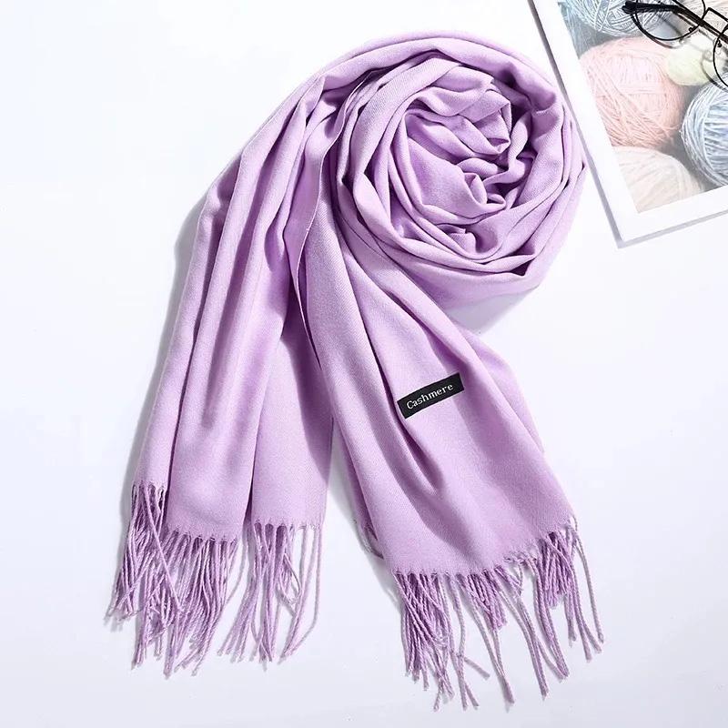 Women's Winter Scarf Korean Style Pure Color Imitation Cashmere Thick All Match Shawl Warm Long Bib Casual Outdoor Solid Tassel Wrap Shawl Neck Scarf