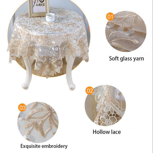 European-style Pastoral Lace Coffee Table Cloth Hollow Table Cloth Rectangular Square Table Round Table Yarn Embroidery Bedside Table TV Cover Cloth