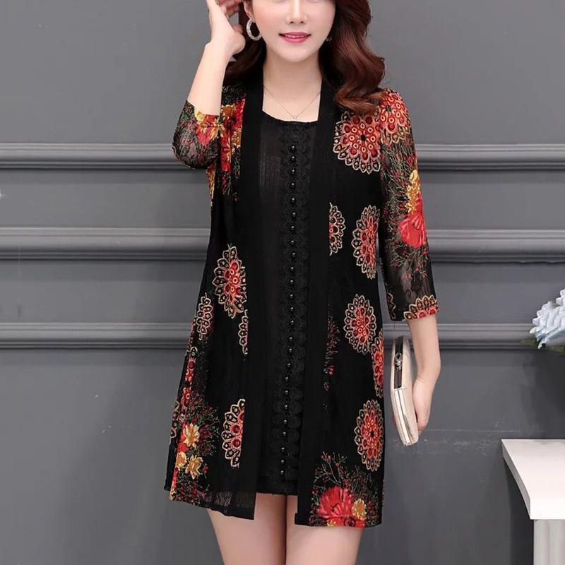 1PCS SPring and Summer Chiffon Cardigan Women's Coat Sun Protection Loose Print Shawl Plus Size M-XXXXXL