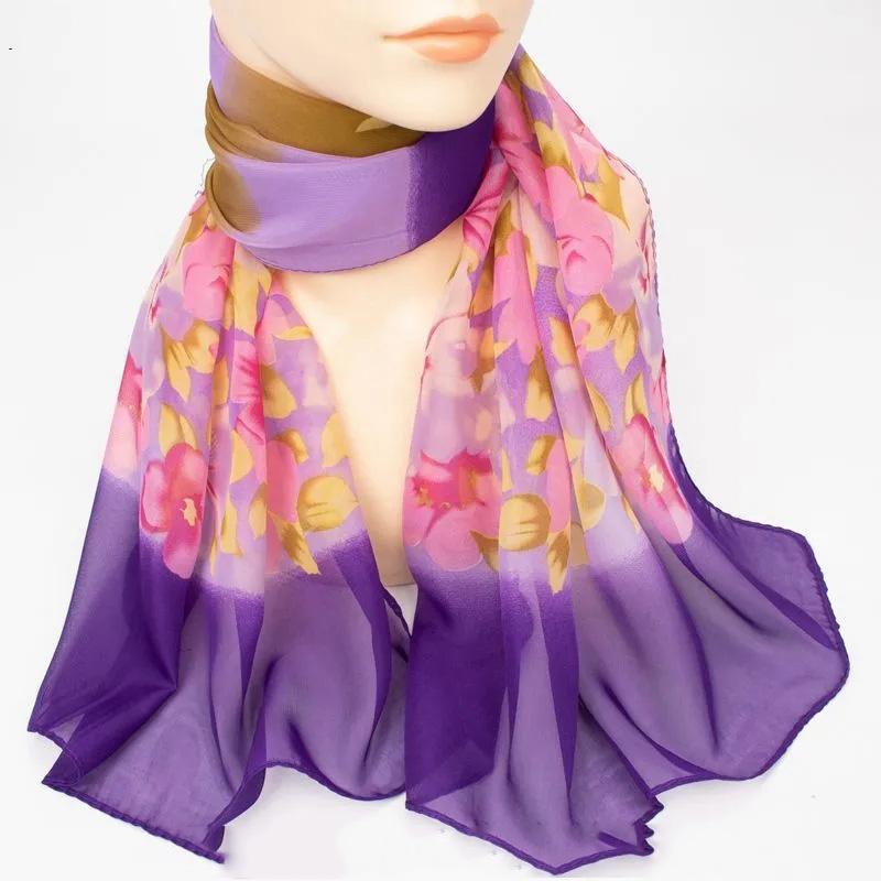 Women's Printed Silk Scarf Soft Chiffon Gauze Scarf Spring Summer Sunscreen Shawl Autumn Winter Neck Decoration Bib Gauze Scarf All Match Scarves