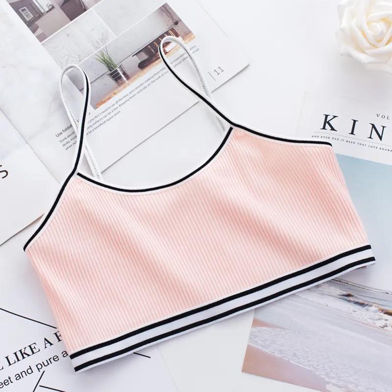 3Pc/lot Teenage Girl Sling Training Bra Soft Cotton Cute Bralette Underwire Free Underwear for Puberty Girls 8-12Y