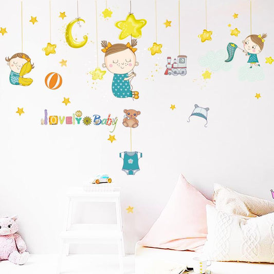 Catching doll cartoon wall stickers kindergarten background decoration removable stickers love baby