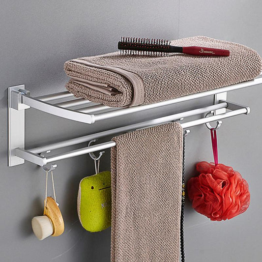 Double-layer Bathroom Towel Rack Wall-mounted Bar Rack Shelf with Hooks Bathroom Railings Do Not Need To Be Punched