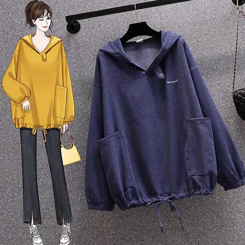 Sweatshirts Women's Spring and Autumn Solid Color Hooded Loose Plus Size Jacket