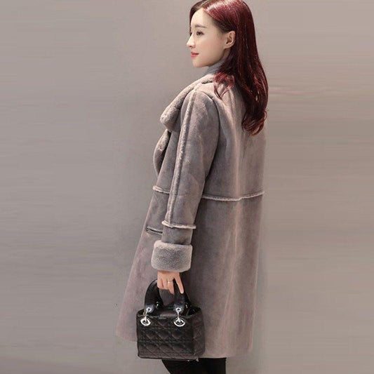 Mid-length Fur Lamb Cashmere Women's Cotton-padded Coat In Winter Fashion and Elegant Temperament Plus Velvet Thick Warm Coat