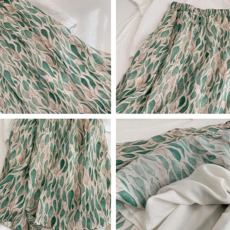 Woman Skirts Summer Breathable A-line Skirts Loose Casual Mid-length Skirt Female Elastic High Waist Printed Skirt