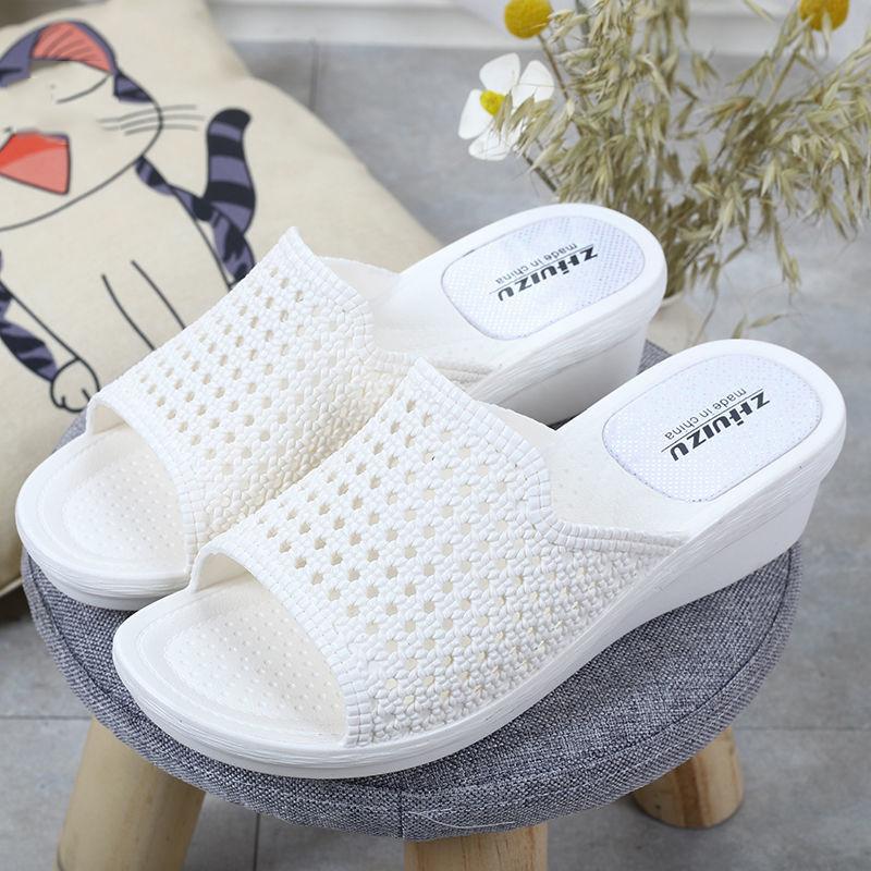 High-heeled Sandals and Slippers Ladies Wedge Heels Non-slip Go Out Wear Thick Bottom Comfortable Light and Comfortable Indoor Bathroom Bath