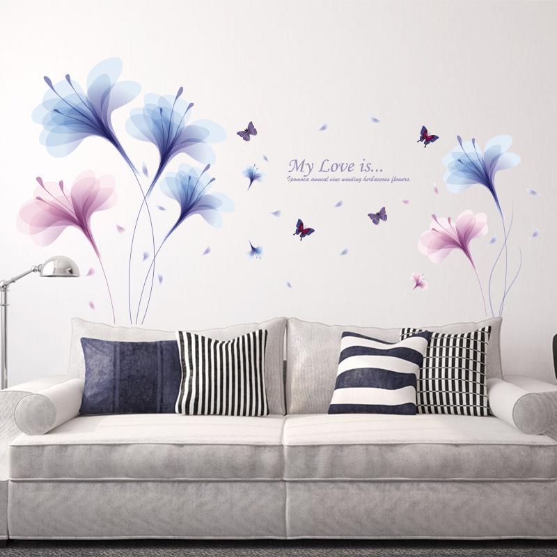 Dream Orchid Bedroom Living Room TV Background Wall Sticker Environmental Mural Removable Paper