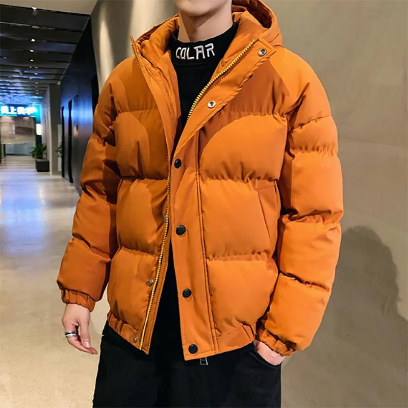 Men's Winter Bread Jacket Down Cotton Jacket Thick Bright Color Cotton Jacket Hooded Korean Padded Jacket