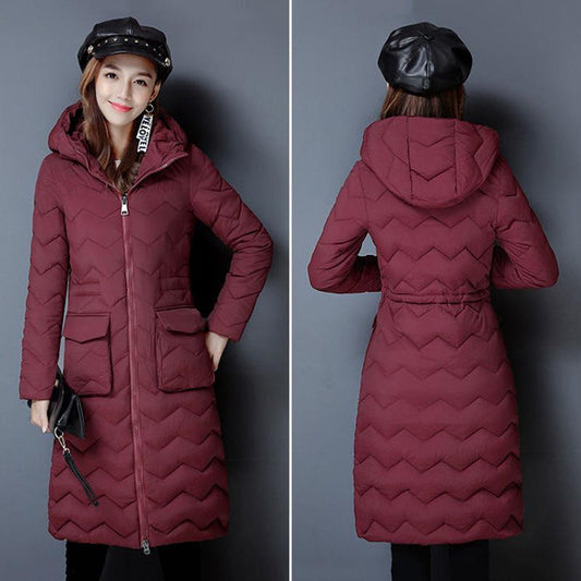 Women's Mid-length Down Jacket Winter Korean Loose Cotton Clothes Casual Hooded Padded Jacket Quilted Jacket