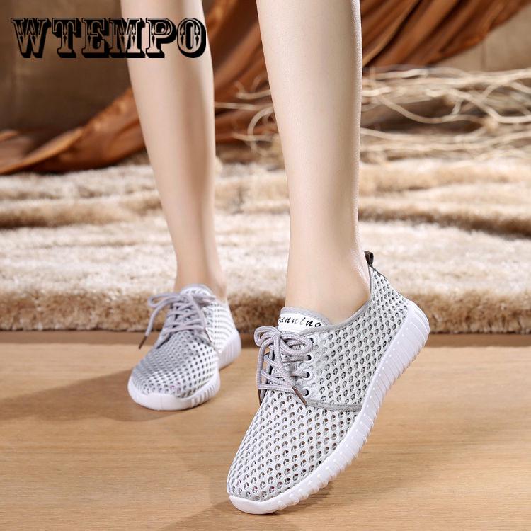 Flat Bottom Mesh Shoes Women's Lace-up Running Shoes Summer Breathable Mesh Shoes