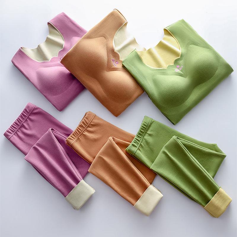 Women Two-color Double-sided Non-marking Cationic Heating Thermal Underwear Brushed Velvet Suit