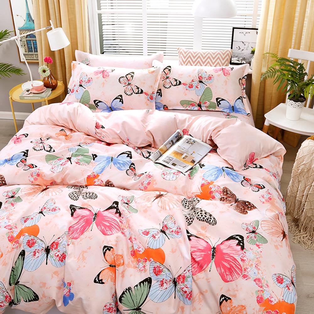 3 Pcs/set Duvet Cover Set Kids Cover Quilt Cover Flat Sheet Butterfly Printing Cotton Bedding Set