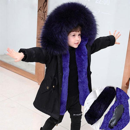 Winter Clothes Plus Cotton Padded Children's Jacket Detachable Cotton Clothes Girls Clothes Boys Baby Big Fur Collar