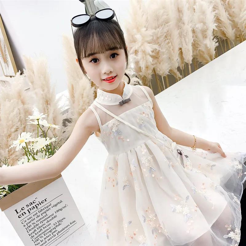 Embroidered Sweet Girl A-line Dress Summer Dress Children's Clothing Girl Princess Skirt Children's Vest Mesh Skirt