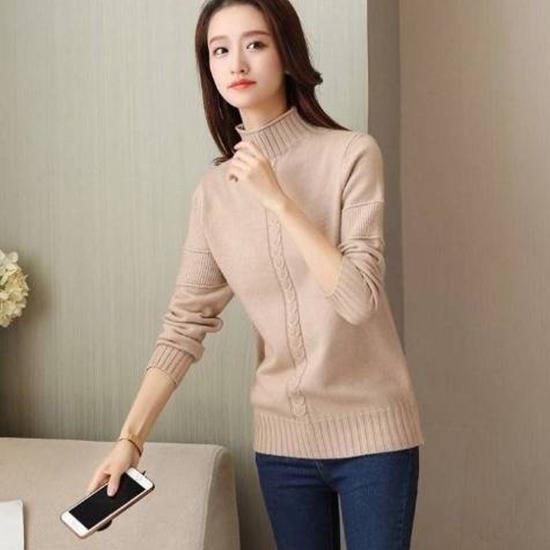 Women Winter Soft Long Sleeve Sweaters Solid Color Half Turtleneck Warm Bottoming Knitwear