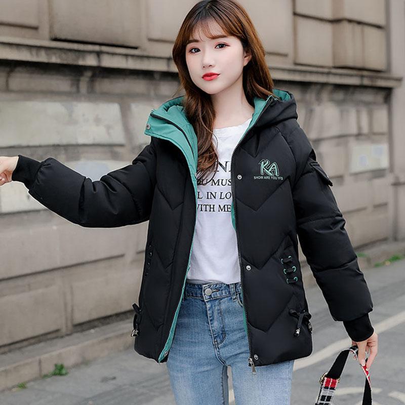 Down Padded Jacket Korean Winter Thickening Women's Short Slim Printed Hooded Plus Size Padded Warm Jacket