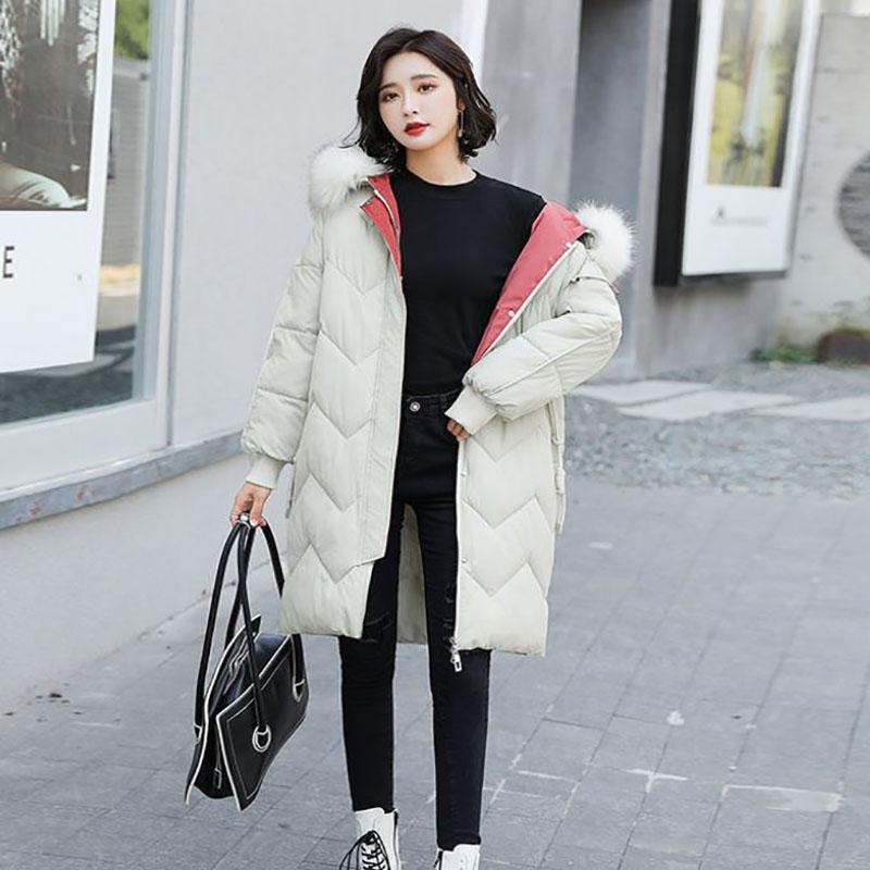 Down Jacket Winter Ladies Fashion Korean Big Fur Collar Thick Warm Hooded Mid-length Plus Size Cotton Jacket