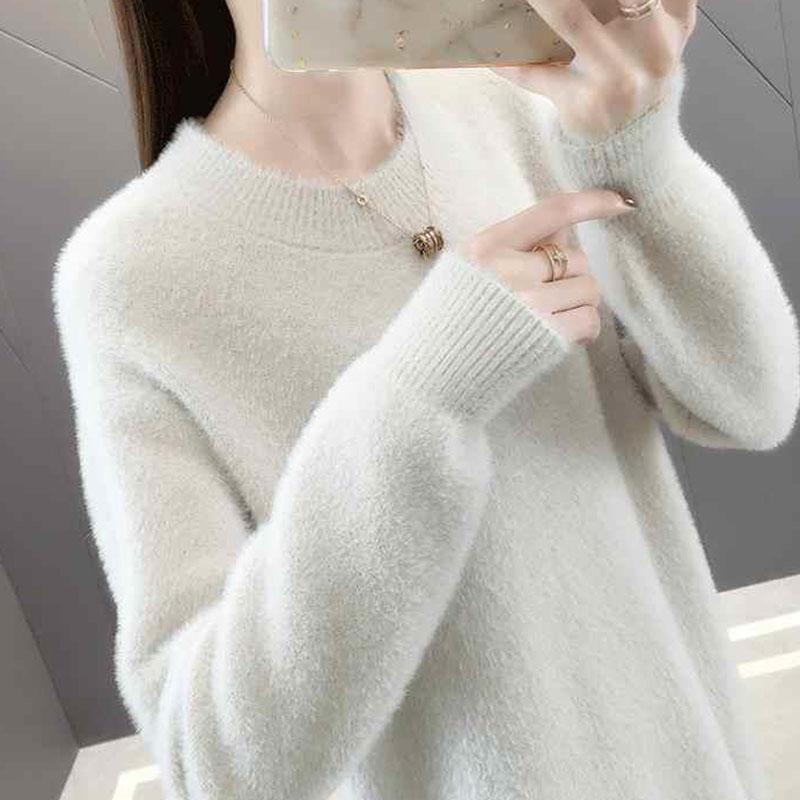 Long Mohair Sweater Dress Autumn and Winter Knitted Bottoming Shirt Loose All-match Female Dress